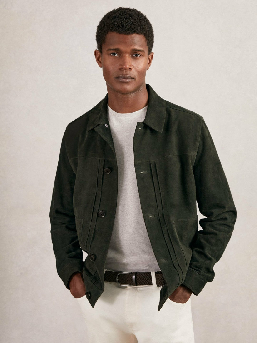 Suede Worker Jacket in Dark Green | Reiss Men Exclusive