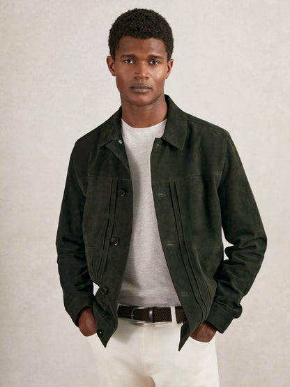 Suede Worker Jacket in Dark Green | Reiss Men Exclusive