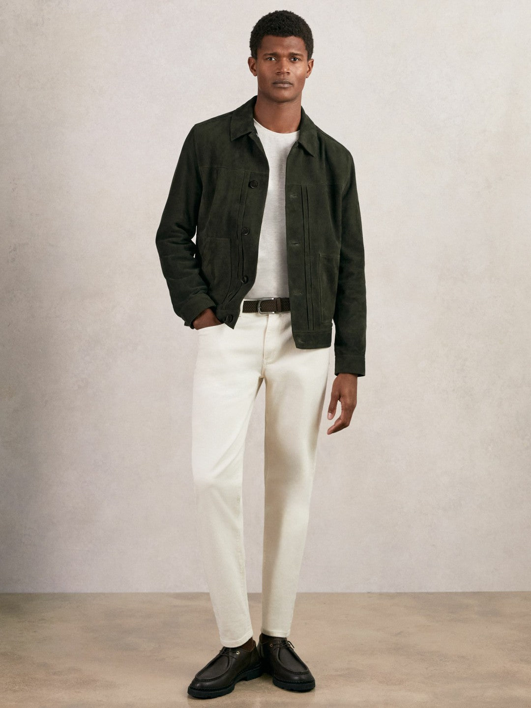 Suede Worker Jacket in Dark Green | Reiss Men Exclusive