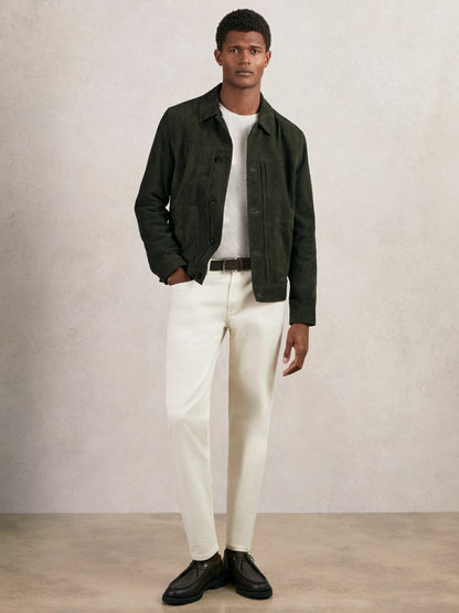 Suede Worker Jacket in Dark Green | Reiss Men Exclusive