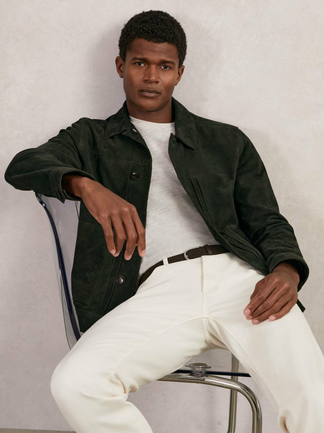 Suede Worker Jacket in Dark Green | Reiss Men Exclusive