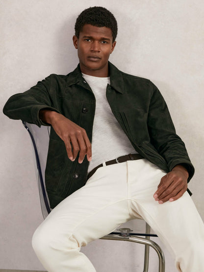 Suede Worker Jacket in Dark Green | Reiss Men Exclusive