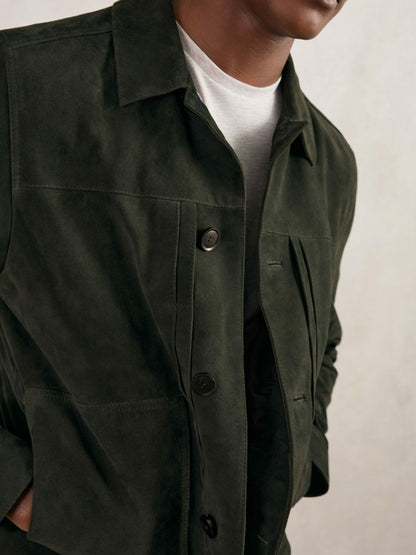 Suede Worker Jacket in Dark Green | Reiss Men Exclusive
