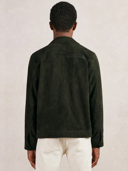 Suede Worker Jacket in Dark Green | Reiss Men Exclusive