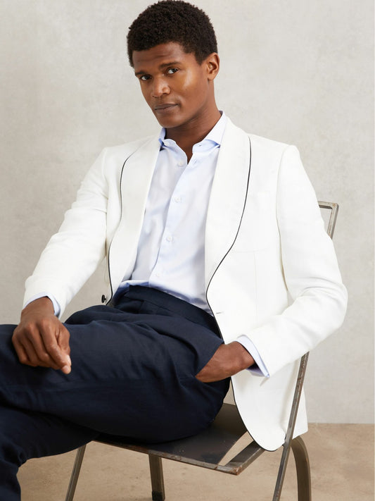 Single-Breasted Blazer with Linen in Ivory White | Reiss Men Best Seller