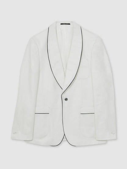 Single-Breasted Blazer with Linen in Ivory White | Reiss Men Best Seller