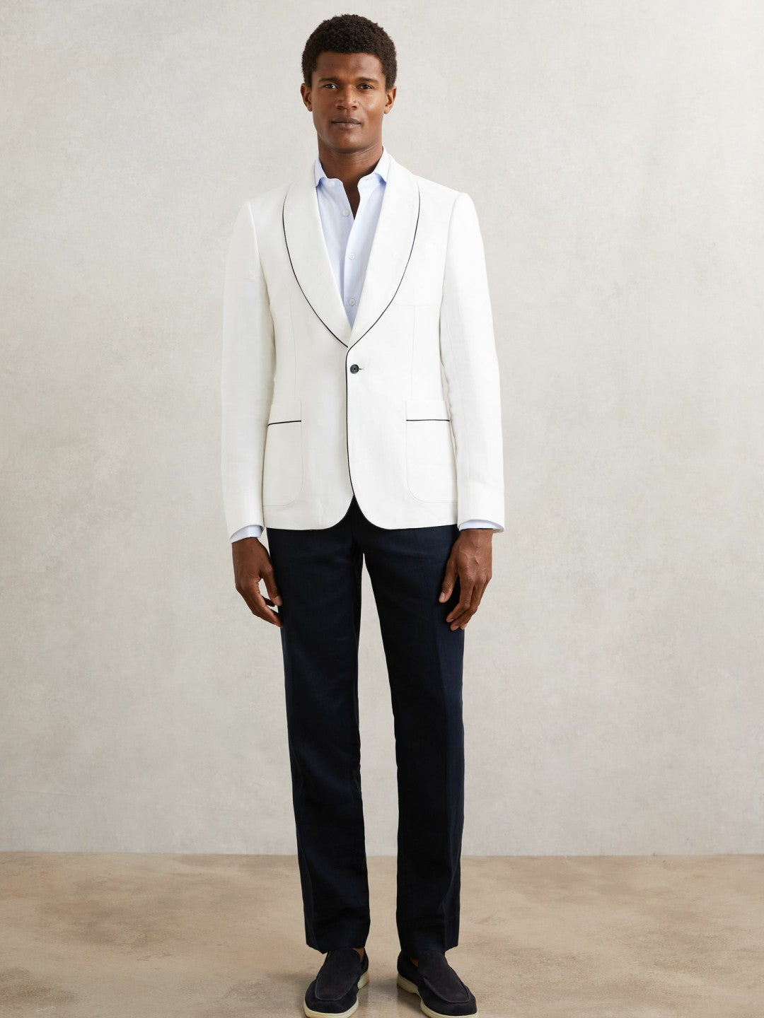 Single-Breasted Blazer with Linen in Ivory White | Reiss Men Best Seller