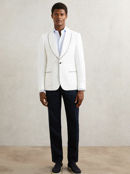 Single-Breasted Blazer with Linen in Ivory White | Reiss Men Best Seller