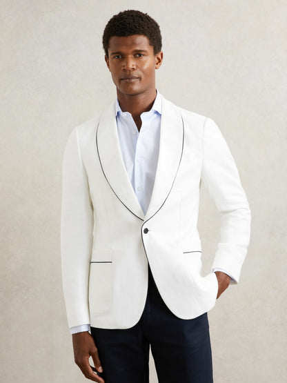 Single-Breasted Blazer with Linen in Ivory White | Reiss Men Best Seller