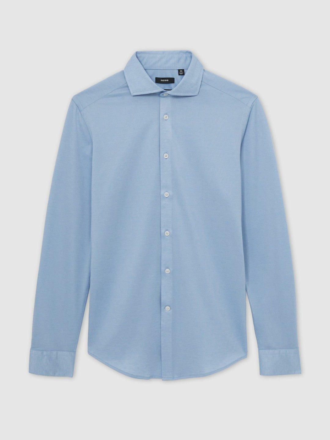 Cotton-Blend Jersey Cutaway-Collar Shirt in Soft Blue | Reiss Men Featured