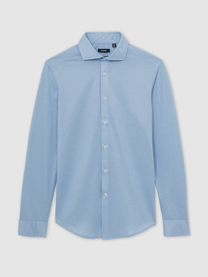 Cotton-Blend Jersey Cutaway-Collar Shirt in Soft Blue | Reiss Men Featured