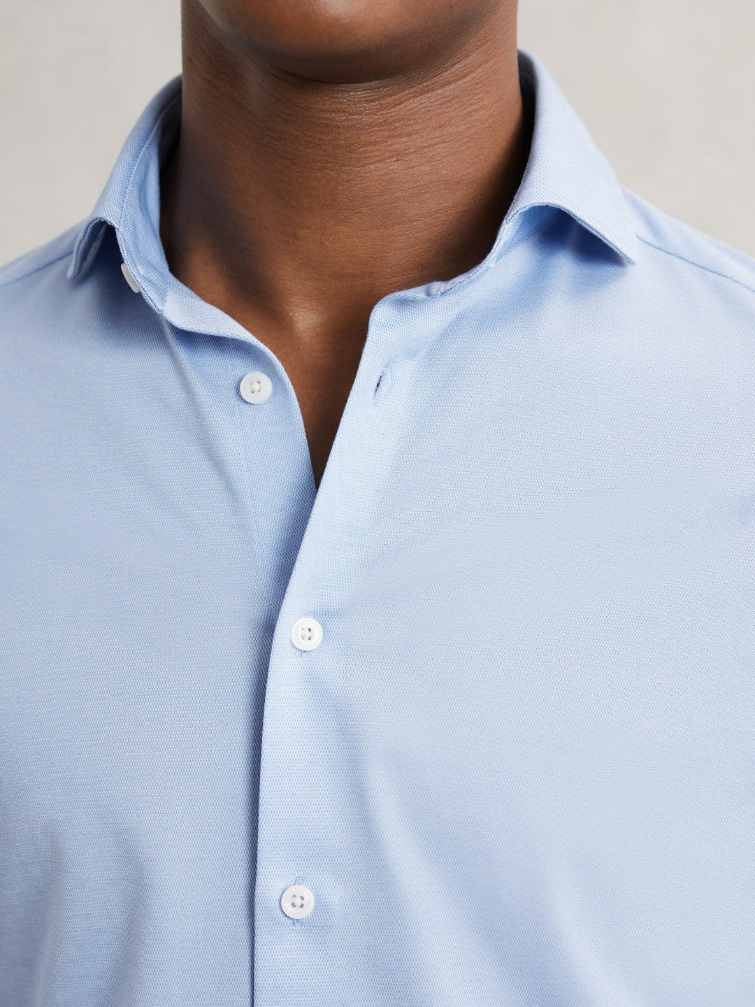 Cotton-Blend Jersey Cutaway-Collar Shirt in Soft Blue | Reiss Men Featured