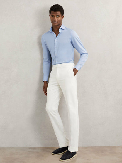 Cotton-Blend Jersey Cutaway-Collar Shirt in Soft Blue | Reiss Men Featured
