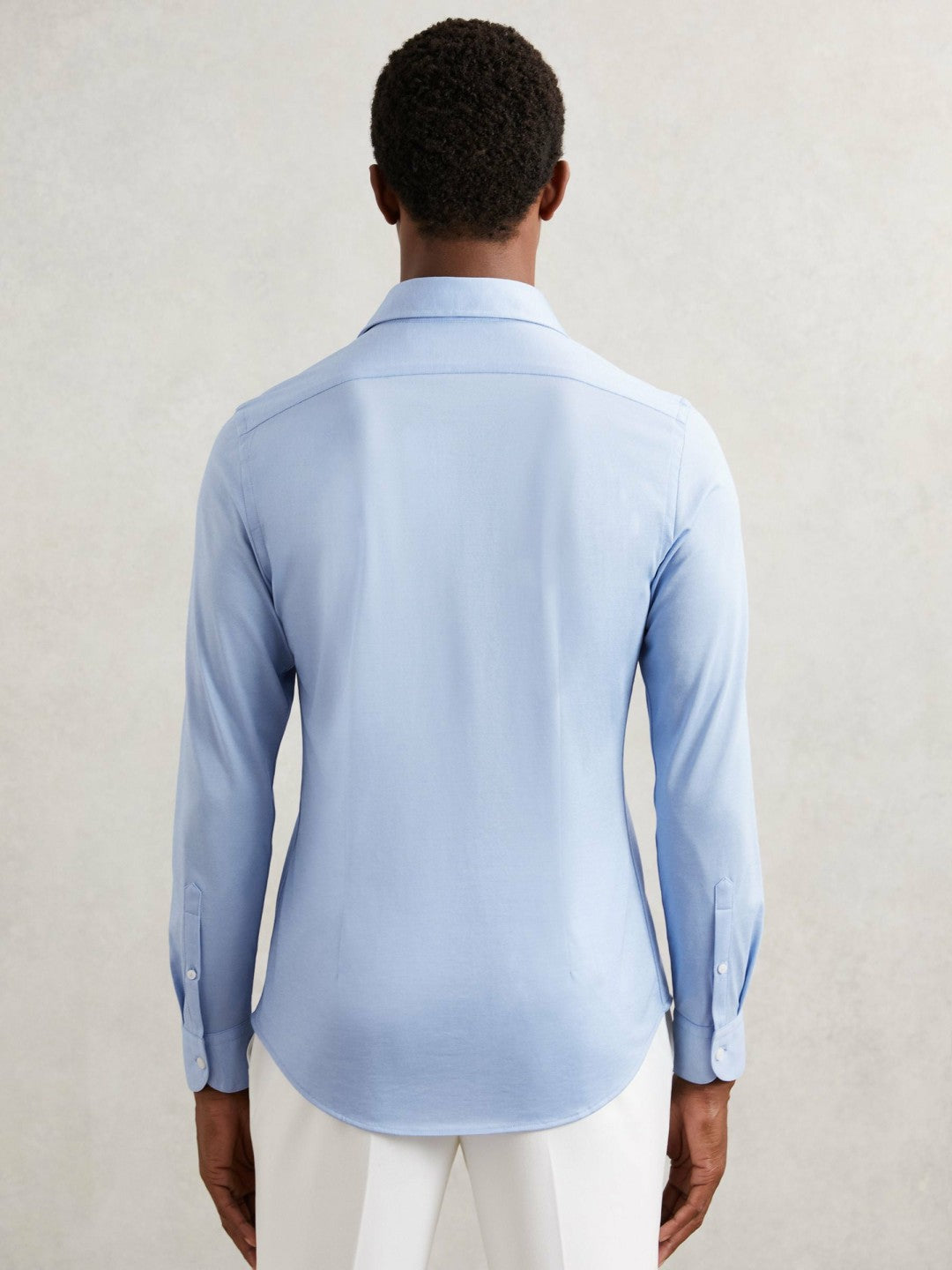 Cotton-Blend Jersey Cutaway-Collar Shirt in Soft Blue | Reiss Men Featured