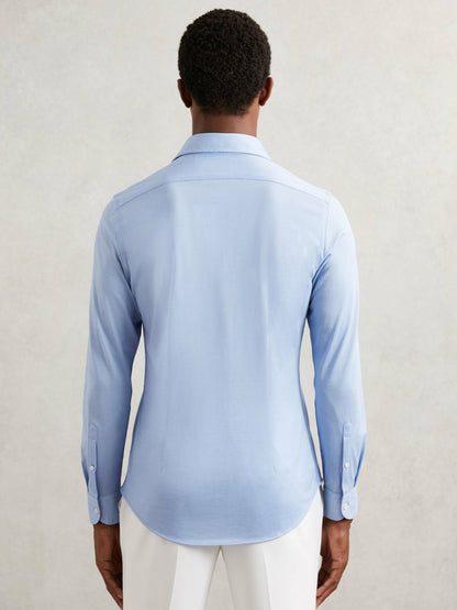 Cotton-Blend Jersey Cutaway-Collar Shirt in Soft Blue | Reiss Men Featured