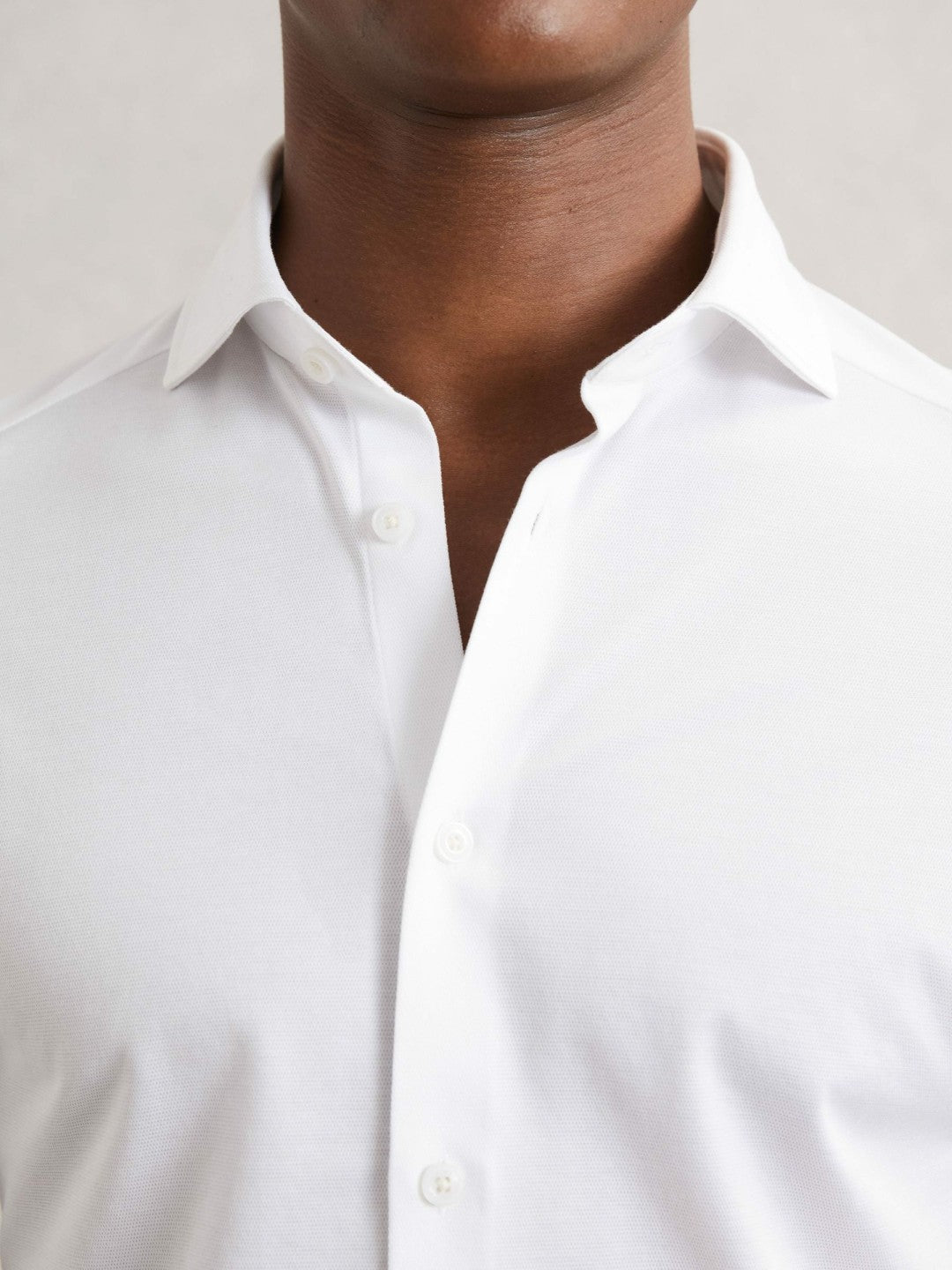 Cotton-Blend Jersey Cutaway-Collar Shirt in White | Reiss Men Signature