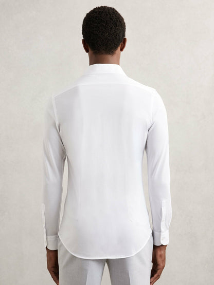 Cotton-Blend Jersey Cutaway-Collar Shirt in White | Reiss Men Signature