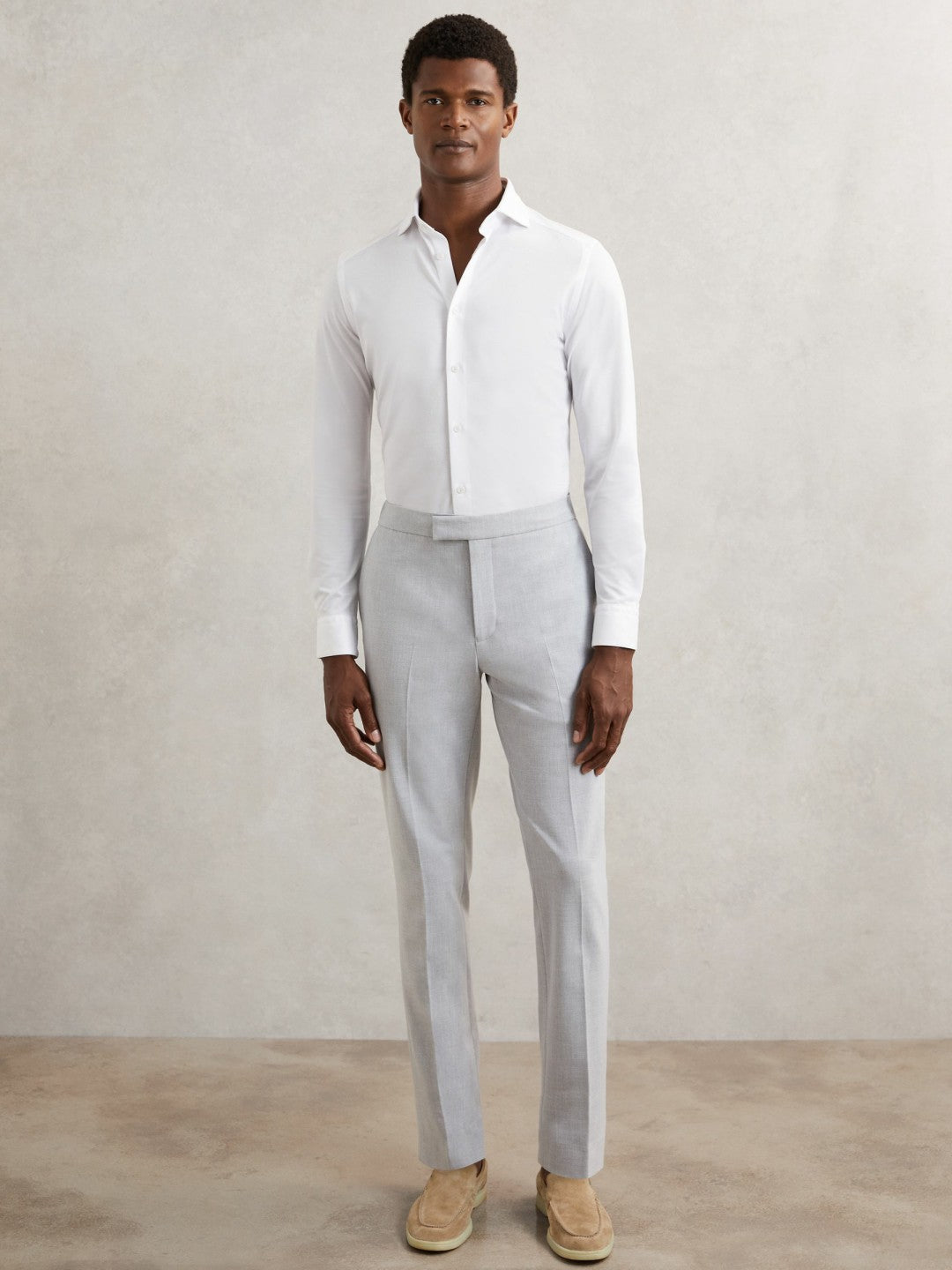 Cotton-Blend Jersey Cutaway-Collar Shirt in White | Reiss Men Signature
