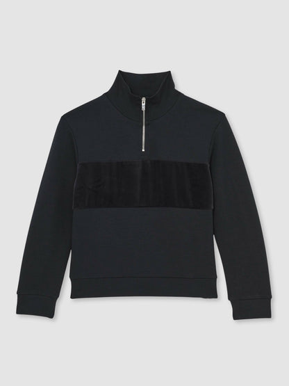 13-14 yrs Slim Fit Half-Zip Funnel Neck Velour Sweatshirt in Navy Blue | Reiss Children & Baby Recommended