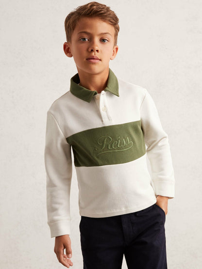 13-14 yrs Cotton Logo-Embroidery Rugby Polo Shirt in Forset Green/White | Reiss Children & Baby Signature