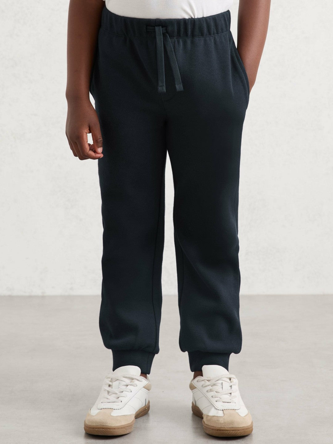 Cotton-Blend Textured Cuffed Joggers in Navy | Reiss Children & Baby Recommended
