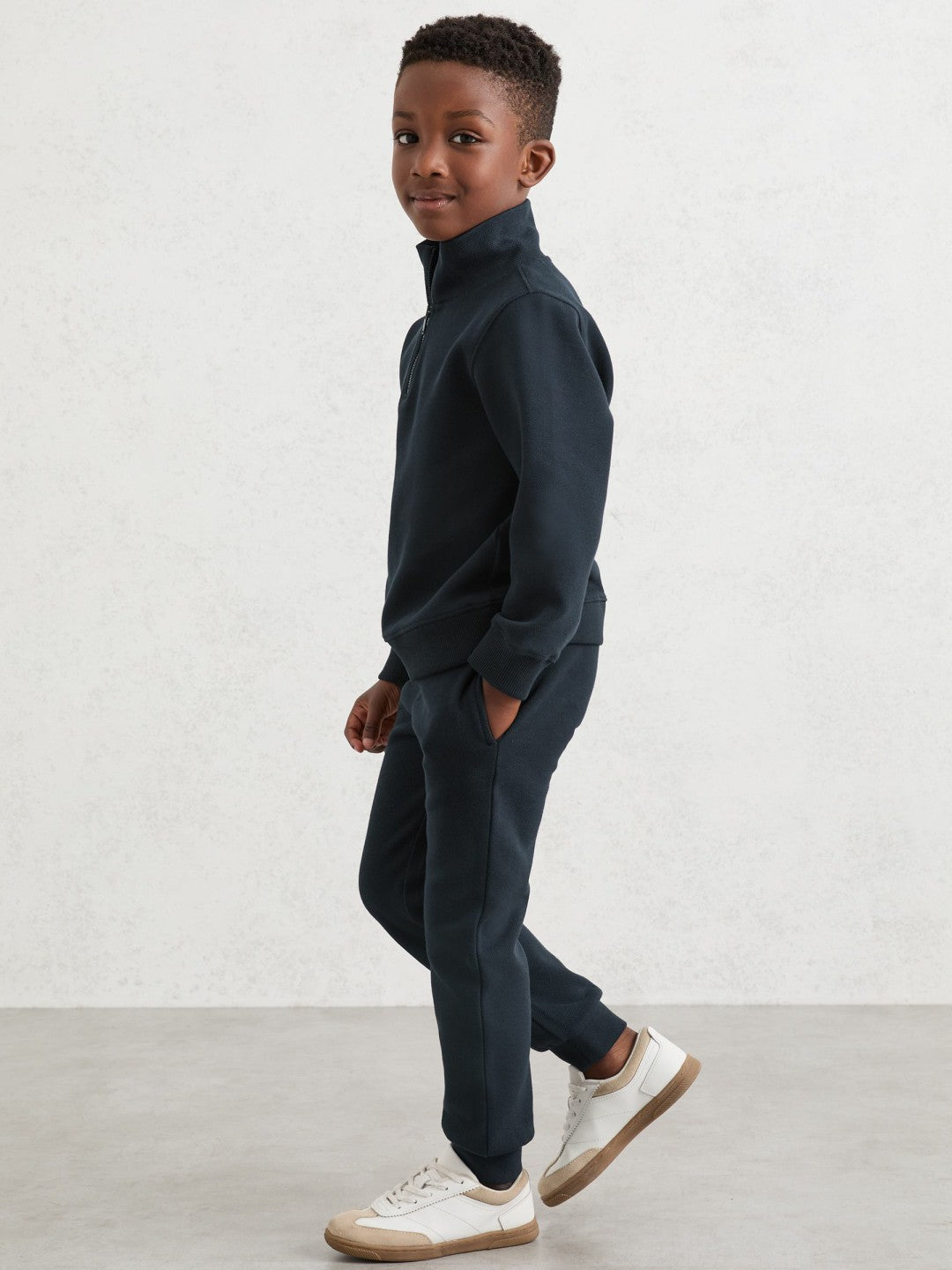 Cotton-Blend Textured Cuffed Joggers in Navy | Reiss Children & Baby Recommended