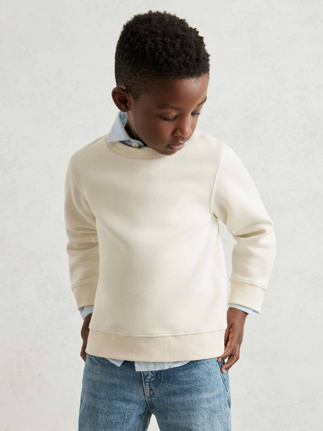 3-9 yrs Cotton-Blend Textured Sweatshirt in Off White | Reiss Children & Baby Recommended