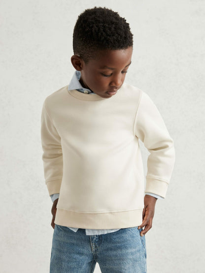 3-9 yrs Cotton-Blend Textured Sweatshirt in Off White | Reiss Children & Baby Recommended
