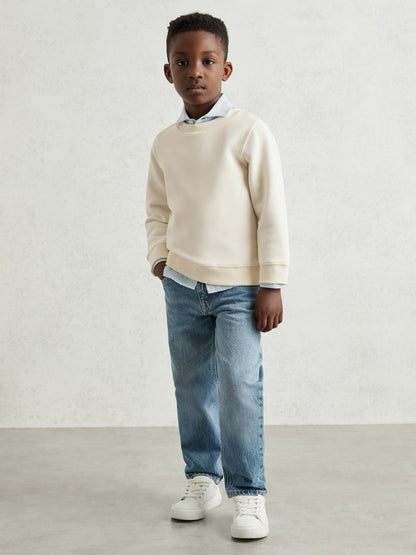 9-13 yrs Cotton-Blend Textured Sweatshirt in Off White | Reiss Children & Baby Popular