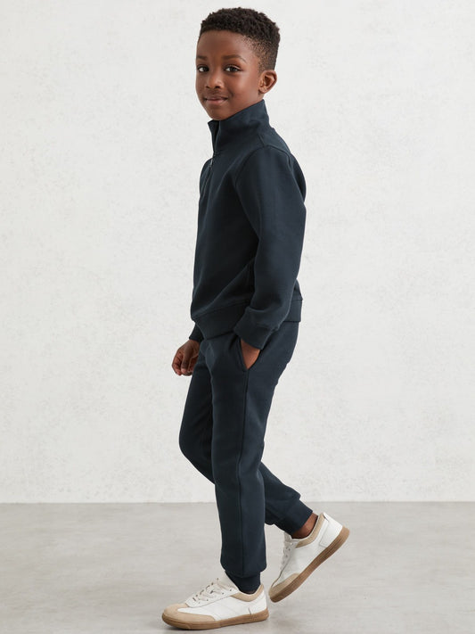 Cotton-Blend Textured Cuffed Joggers in Navy | Reiss Children & Baby Signature