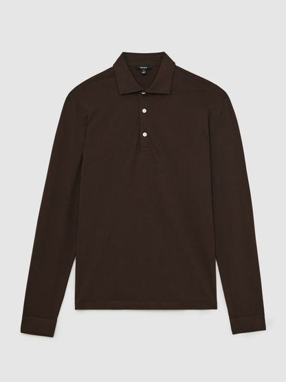 Cotton-Jersey Long Sleeve Polo Shirt in Brown | Reiss Men Recommended