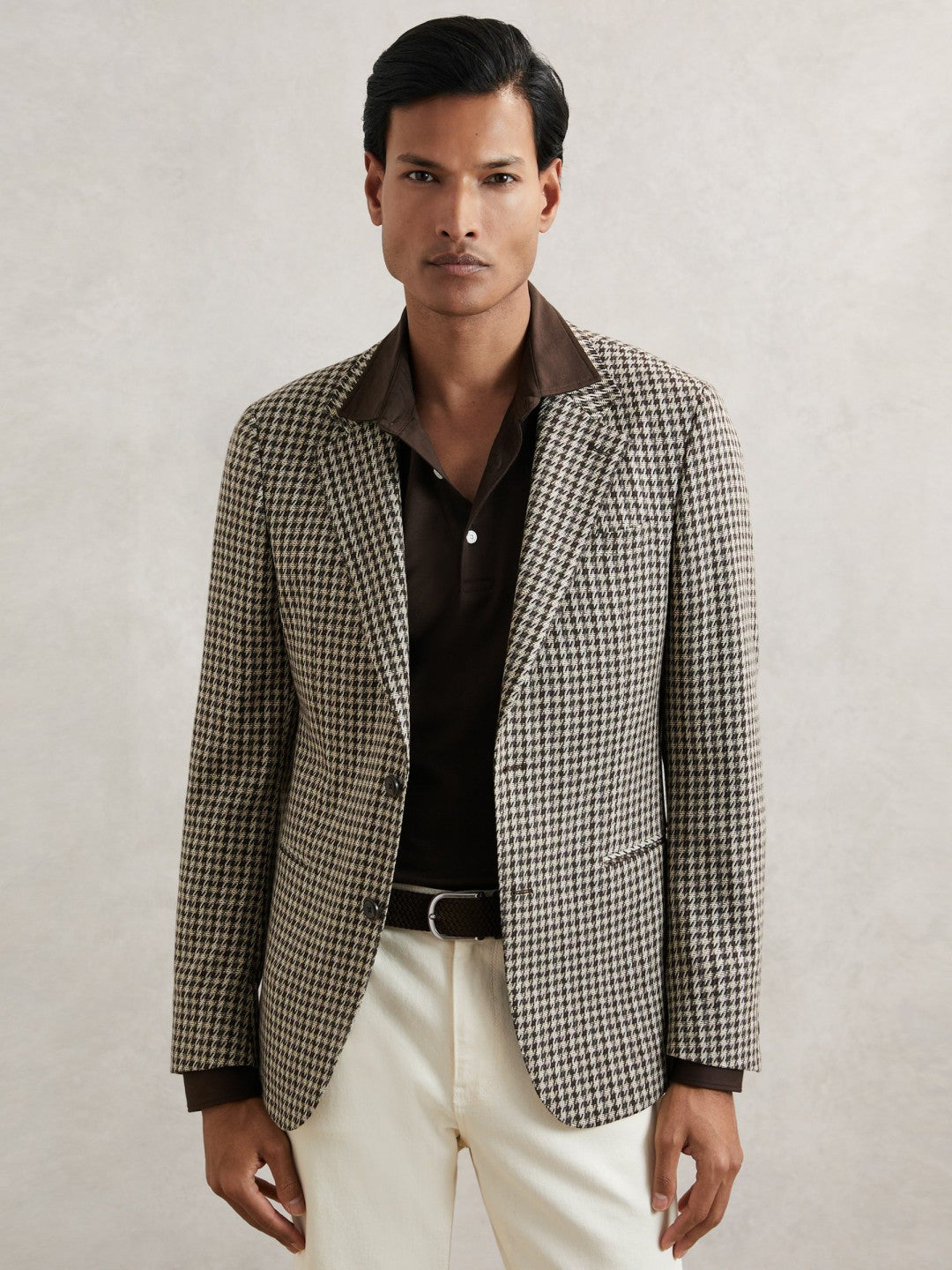 Cotton-Jersey Long Sleeve Polo Shirt in Brown | Reiss Men Recommended