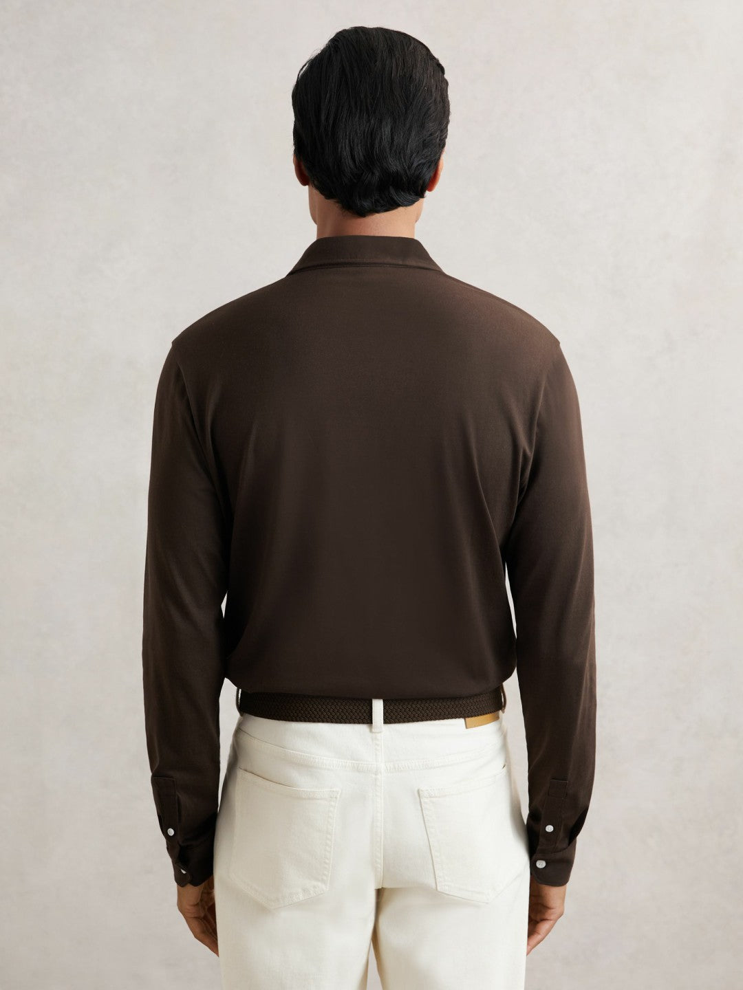 Cotton-Jersey Long Sleeve Polo Shirt in Brown | Reiss Men Recommended