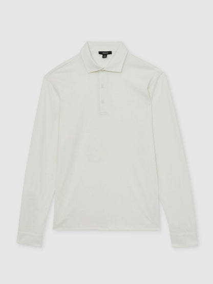 Cotton-Jersey Long Sleeve Polo Shirt in White | Reiss Men Premium