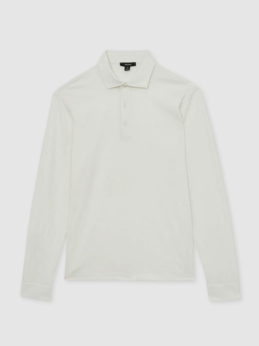 Cotton-Jersey Long Sleeve Polo Shirt in White | Reiss Men Premium