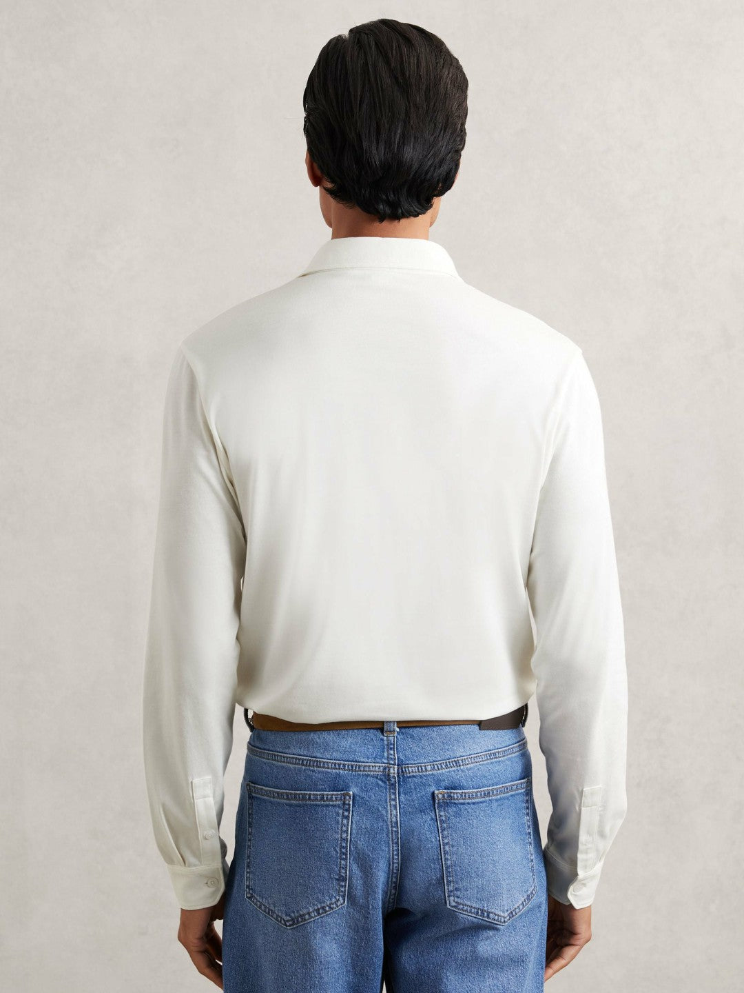 Cotton-Jersey Long Sleeve Polo Shirt in White | Reiss Men Premium