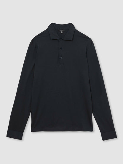 Cotton-Jersey Long Sleeve Polo Shirt in Navy | Reiss Men Recommended