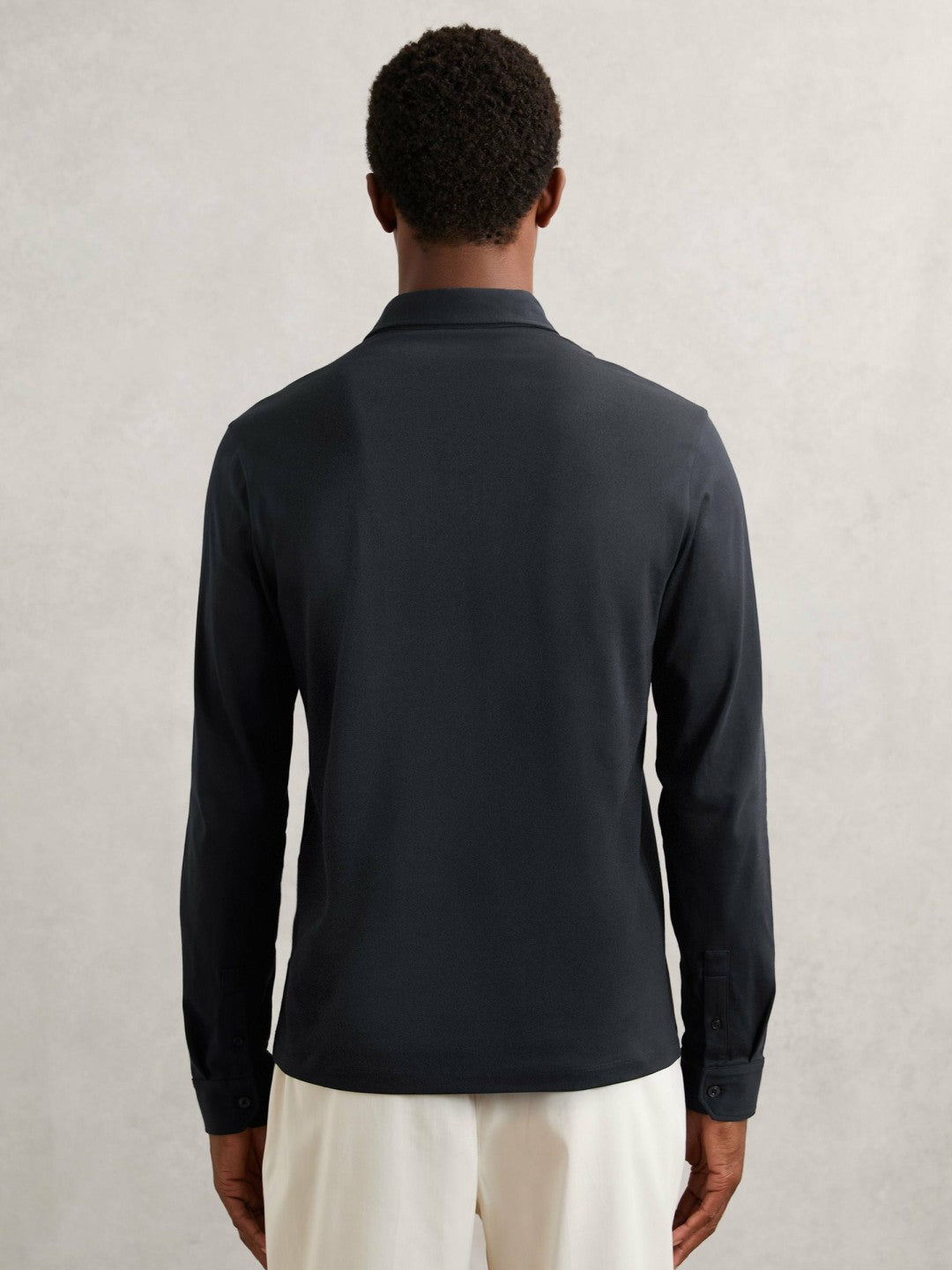 Cotton-Jersey Long Sleeve Polo Shirt in Navy | Reiss Men Recommended