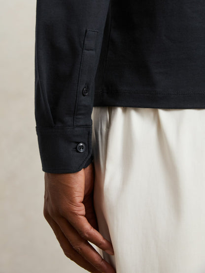 Cotton-Jersey Long Sleeve Polo Shirt in Navy | Reiss Men Recommended