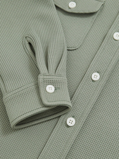 13-14 yrs Waffle-Textured Twin-Pocket Overshirt in Sage | Reiss Children & Baby Featured