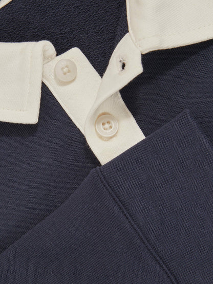 Cotton Half-Button Rugby Polo Shirt in Navy/White | Reiss Children & Baby Best Seller