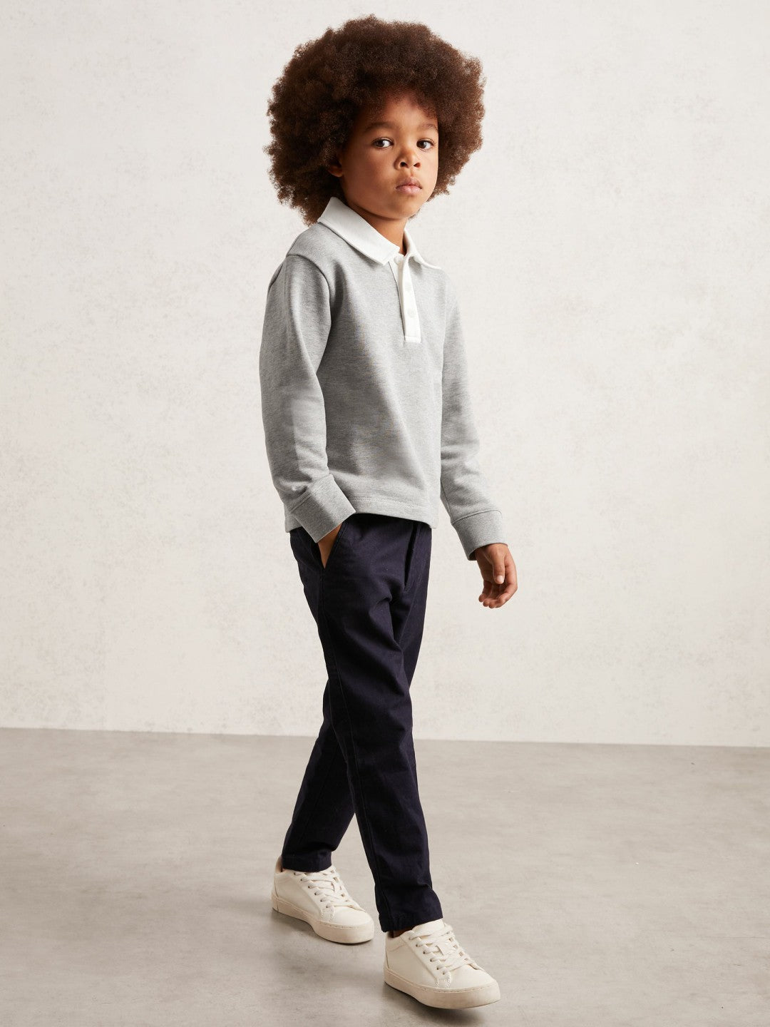 Cotton Half-Button Rugby Polo Shirt in Grey Marl/White | Reiss Children & Baby New