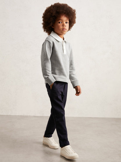 Cotton Half-Button Rugby Polo Shirt in Grey Marl/White | Reiss Children & Baby New