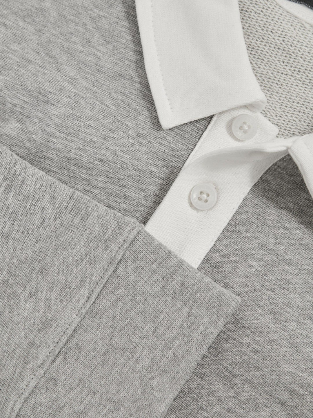 Cotton Half-Button Rugby Polo Shirt in Grey Marl/White | Reiss Children & Baby New