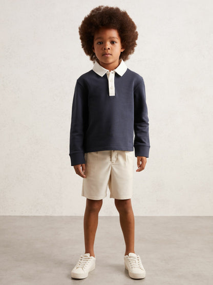 Cotton Half-Button Rugby Polo Shirt in Navy/White | Reiss Children & Baby Featured