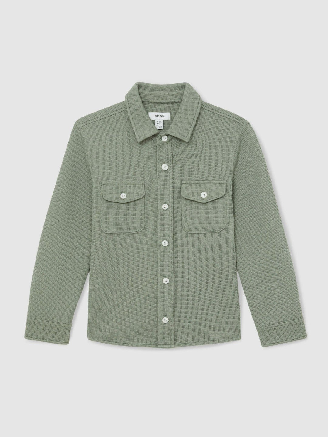 3-9 yrs Waffle-Textured Twin-Pocket Overshirt in Sage | Reiss Children & Baby Signature