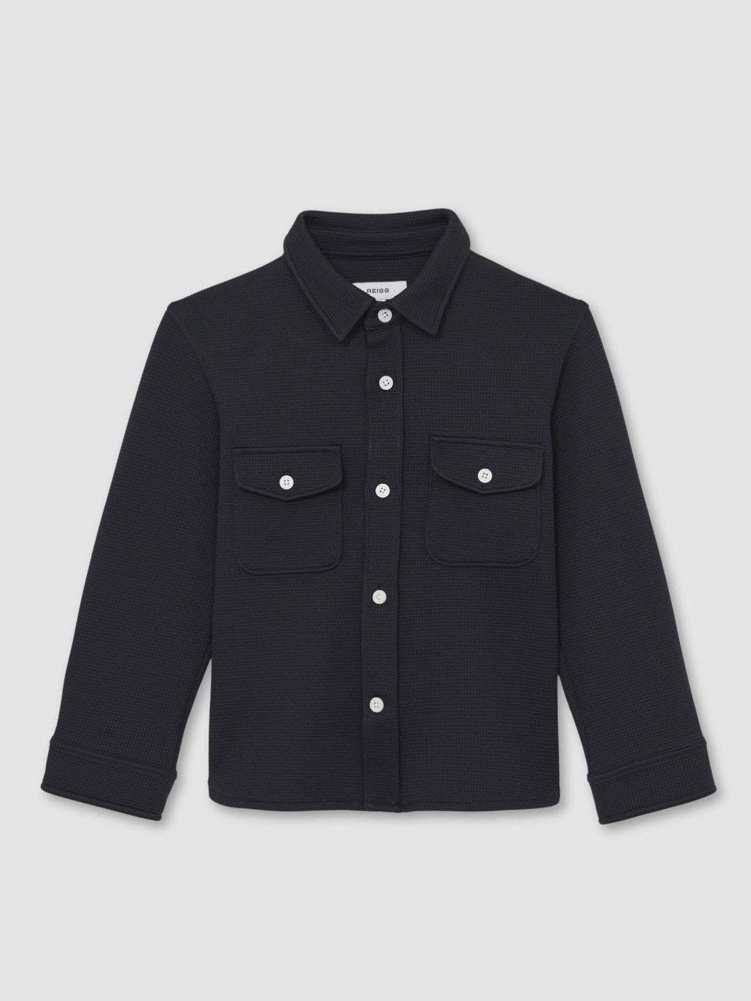 13-14 yrs Waffle-Textured Twin-Pocket Overshirt in Navy | Reiss Children & Baby Best Seller