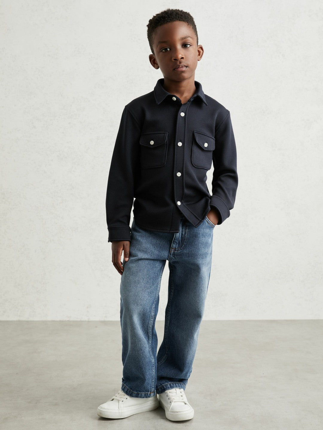 13-14 yrs Waffle-Textured Twin-Pocket Overshirt in Navy | Reiss Children & Baby Best Seller