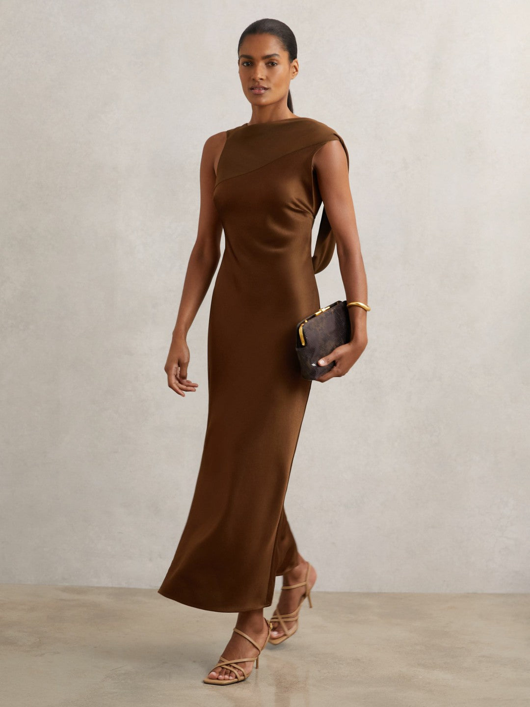 Back Detail Midi Dress in Bronze | Reiss Women Popular