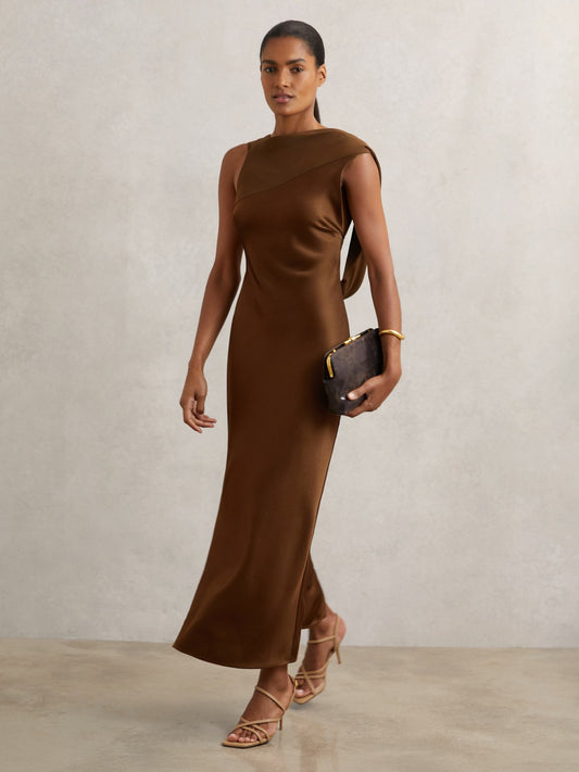 Back Detail Midi Dress in Bronze | Reiss Women Popular